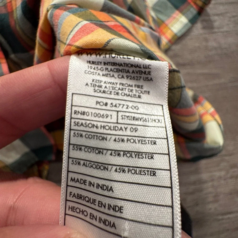 Hurley Shirt Mens S Multicolor Plaid Cotton Western Surf Casual Beach Outdoor